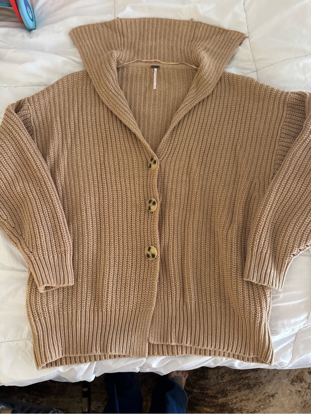 Free people Button-Front Shawl Collar Chunky Knit Sweater - Camel